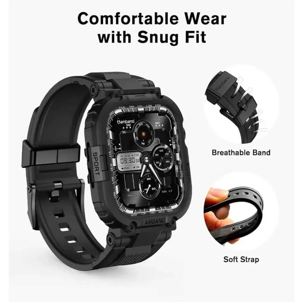 Amband Rugged Watch Case with Band Case Compatible with Apple Watch 46mm for Men